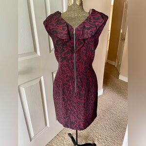 Vintage Classiques Entier Silk Ruffle Sheath Dress Burgundy Black Party Goth 12